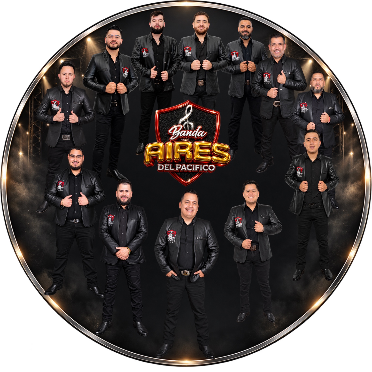 Banda Aires del Pacífico: fotografía de sus integrantes y logotipo oficial